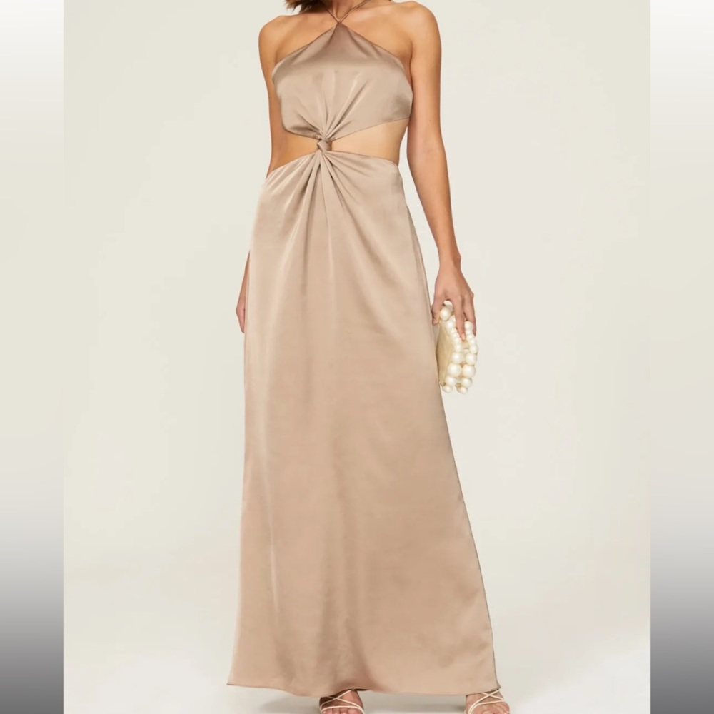 FRAME AND PARTNERS Tan twist-front satin Demeter Gown Size 8